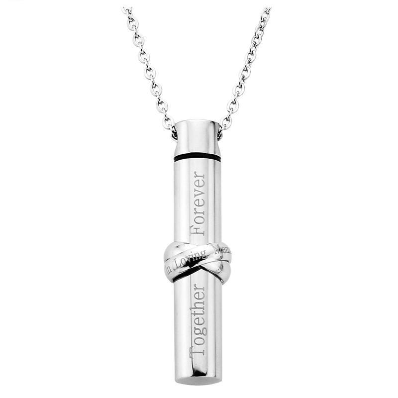 Cremation Necklace - Together Forever In Loving Memory Infinity Cylinder Cremation Urn Necklace