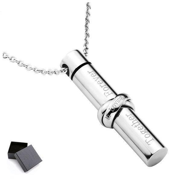 Cremation Necklace - Together Forever In Loving Memory Infinity Cylinder Cremation Urn Necklace