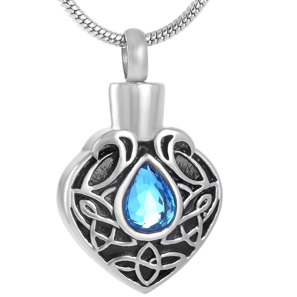 Cremation Necklace - Vintage Heart Shaped Cremation Urn Necklaces With Rhinestone Gemstone
