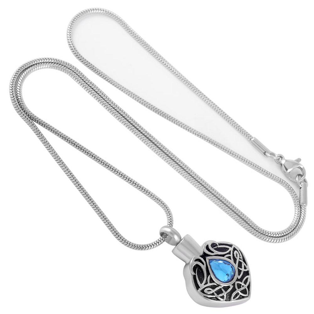 Cremation Necklace - Vintage Heart Shaped Cremation Urn Necklaces With Rhinestone Gemstone