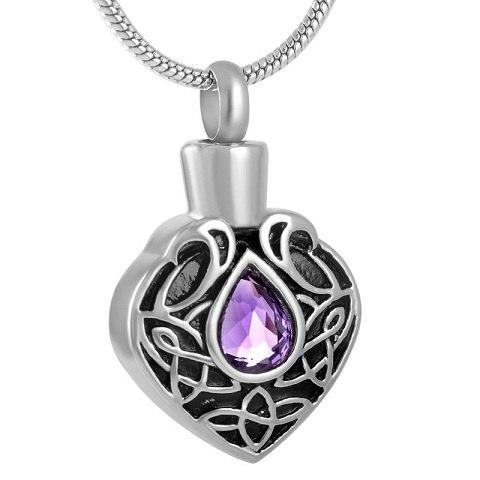Cremation Necklace - Vintage Heart Shaped Cremation Urn Necklaces With Rhinestone Gemstone