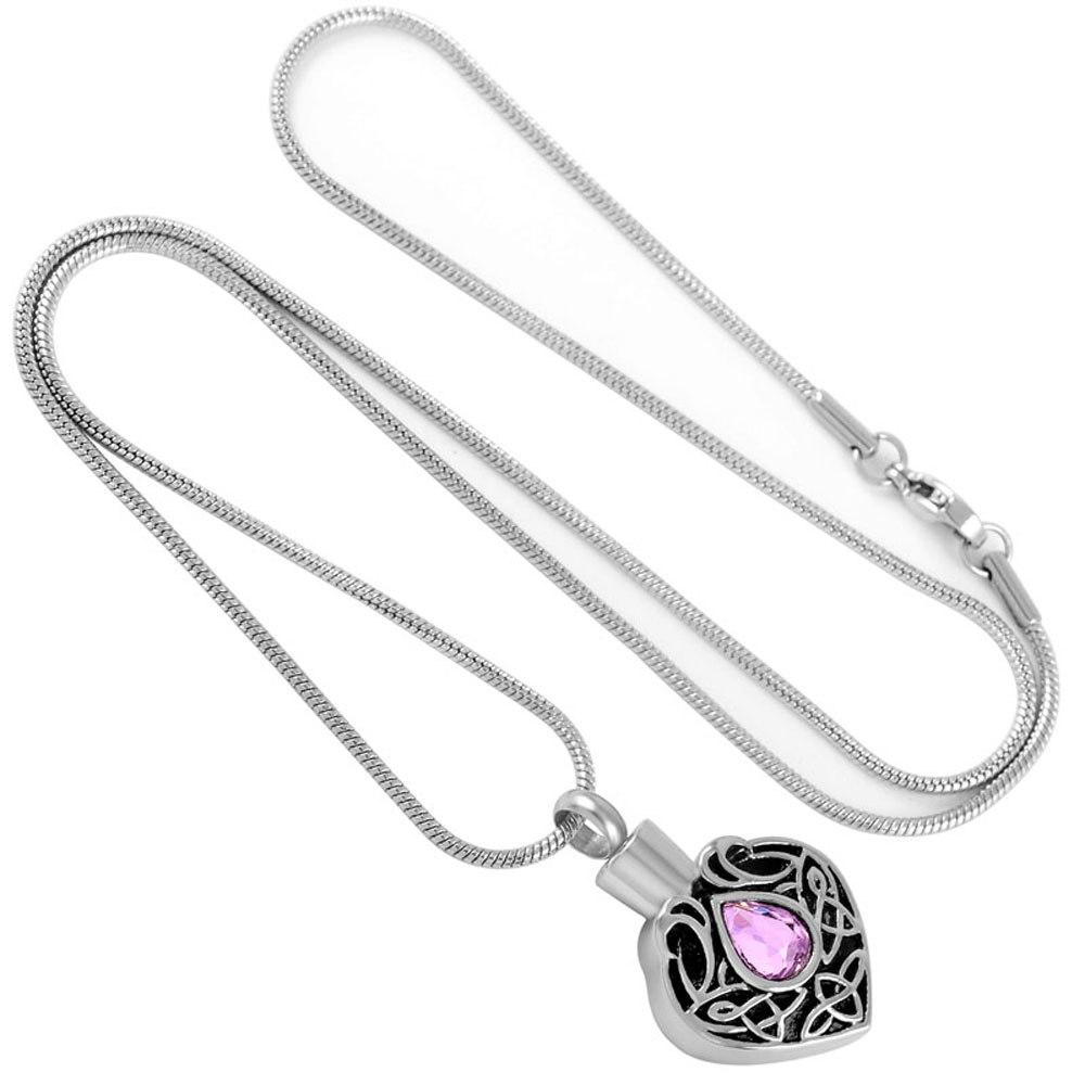 Cremation Necklace - Vintage Heart Shaped Cremation Urn Necklaces With Rhinestone Gemstone