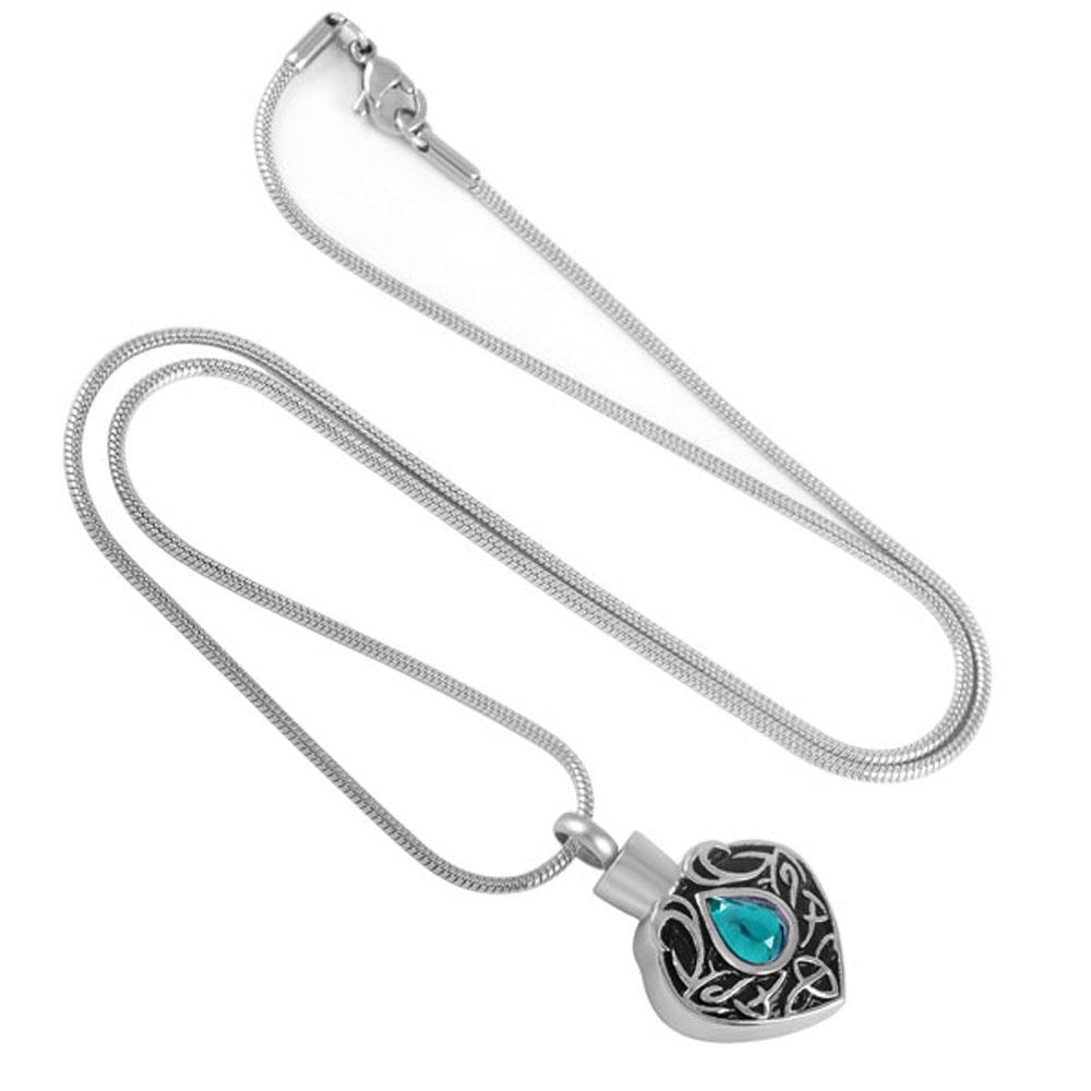Cremation Necklace - Vintage Heart Shaped Cremation Urn Necklaces With Rhinestone Gemstone