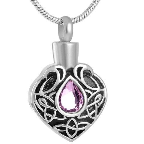 Cremation Necklace - Vintage Heart Shaped Cremation Urn Necklaces With Rhinestone Gemstone