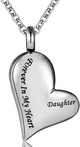 Heart Shaped Cremation Urn Necklace Engraved With "Forever In My Heart" Cremation Necklace Cherished Emblems Daughter