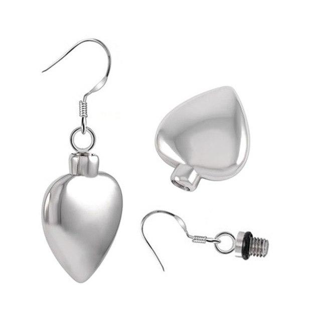 Earrings - Silver Heart Shaped Cremation Urn Earrings