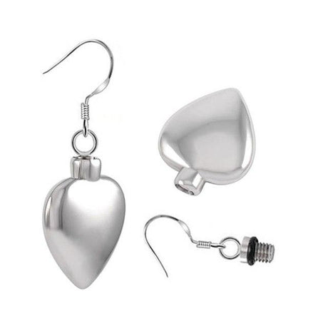 Earrings - Silver Heart Shaped Cremation Urn Earrings