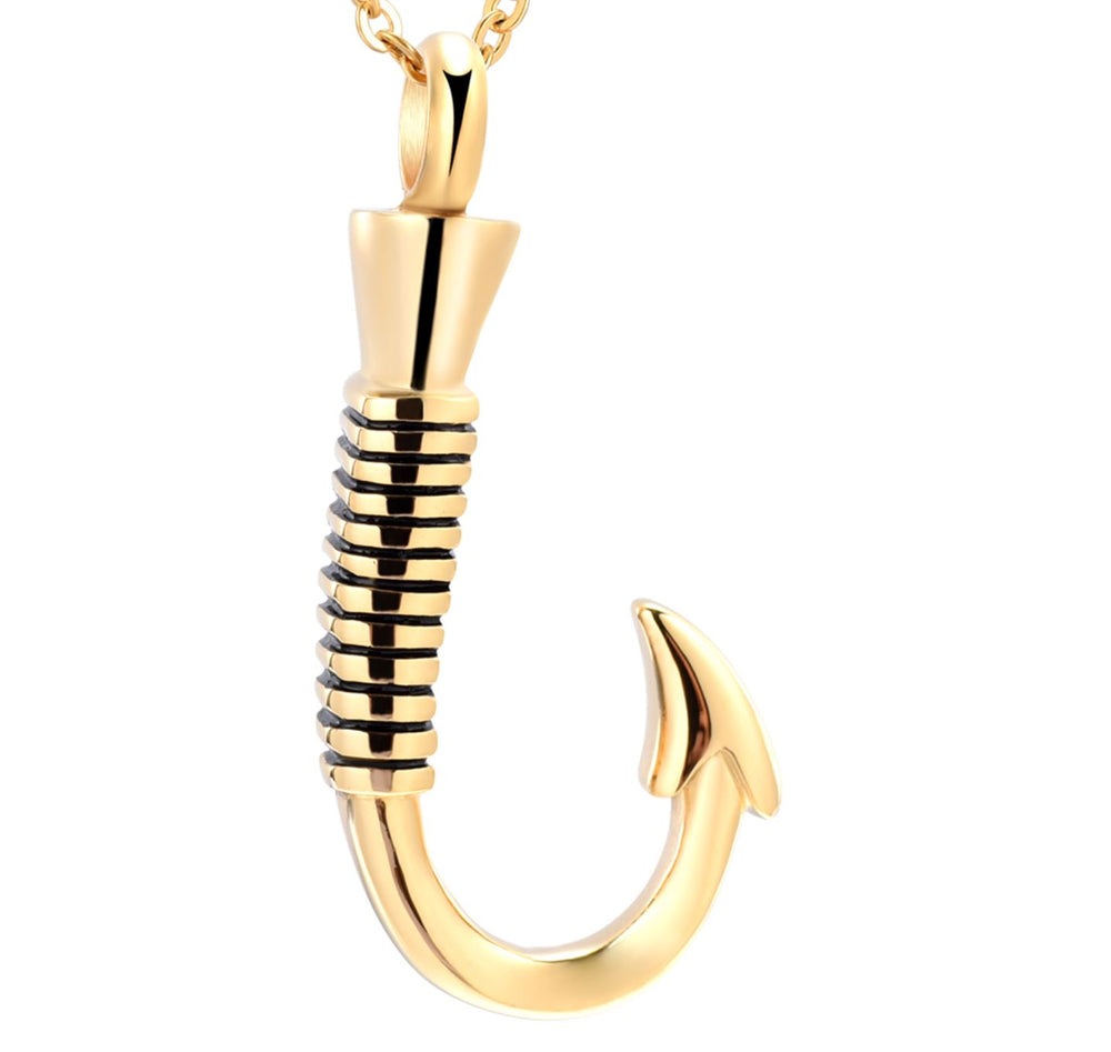 Fishing Hook Cremation Necklace Cremation Necklace Cherished Emblems Gold