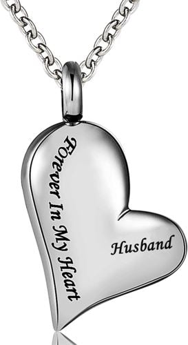 Heart Shaped Cremation Urn Necklace Engraved With "Forever In My Heart" Cremation Necklace Cherished Emblems Husband