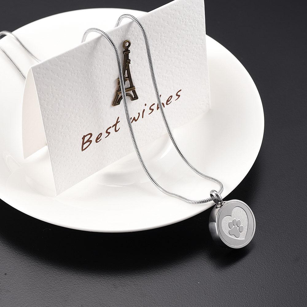 Paw Print Cremation Urn Necklace Etched With A Heart