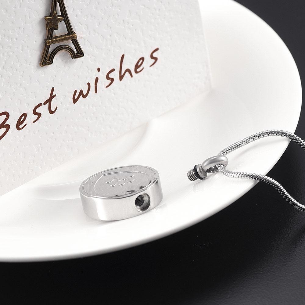 Paw Print Cremation Urn Necklace Etched With A Heart