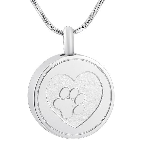 Paw Print Cremation Urn Necklace Etched With A Heart