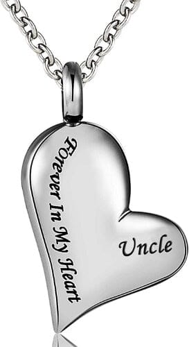 Heart Shaped Cremation Urn Necklace Engraved With "Forever In My Heart" Cremation Necklace Cherished Emblems Uncle