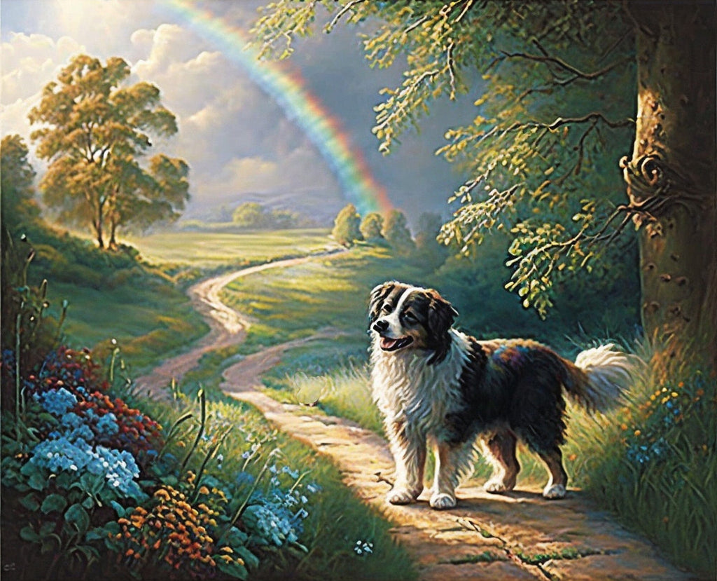Painting of A Dog Crossing The Rainbow Bridge 