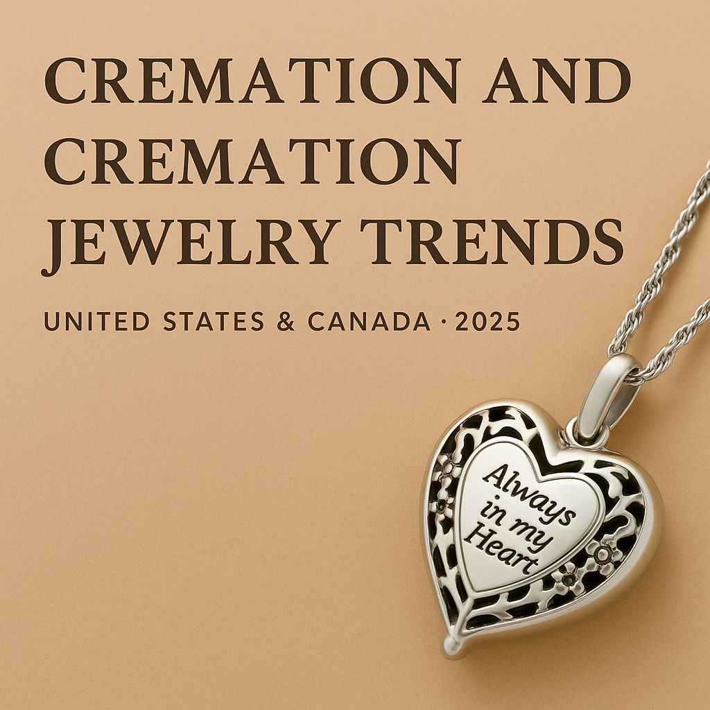 Cremation & Cremation Jewelry Trends Blog Title with a Cremation Necklace Engraved with: "Always in my heart"