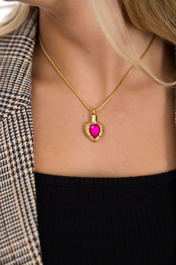 Golden Angel Wings Heart Cremation Urn Necklace With Gemstone Cremation Necklace Cherished Emblems 