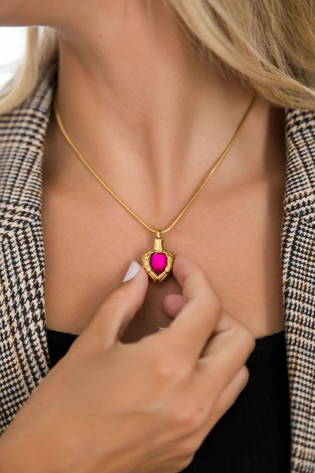 Golden Angel Wings Heart Cremation Urn Necklace With Gemstone Cremation Necklace Cherished Emblems 