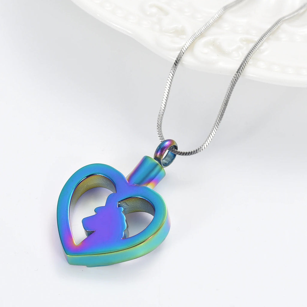 Unicorn Heart Cremation Urn Necklace with Rhinestones Cremation Necklace Cherished Emblems 