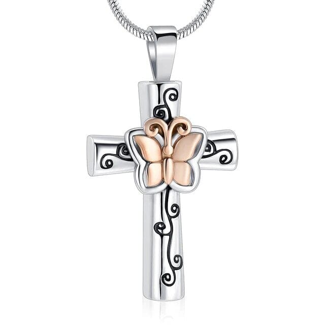 Butterfly Flower Cross Cremation Urn Necklace Cherished Emblems Rose 