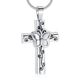 Butterfly Flower Cross Cremation Urn Necklace Cherished Emblems Sliver 