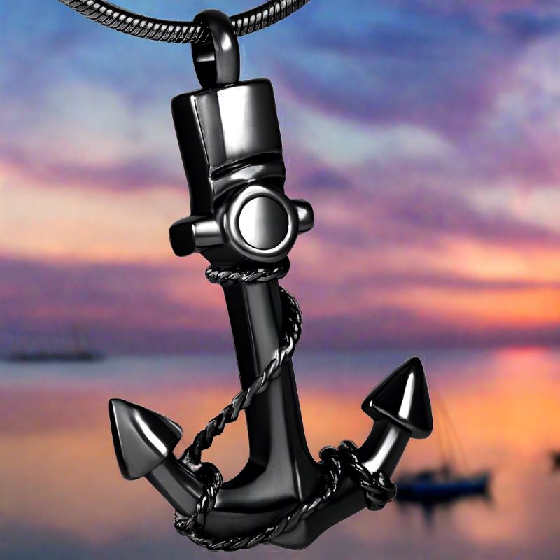 Anchor Cremation Urn Necklace Cherished Emblems Black 