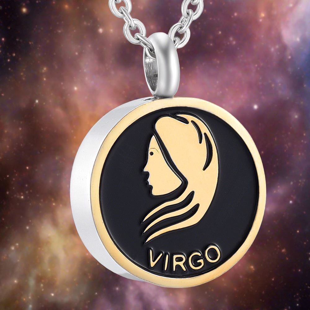 Astrology Sign Cremation Urn Necklace Cherished Emblems Virgo Black 