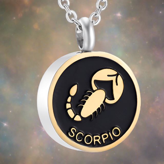 Astrology Sign Cremation Urn Necklace Cherished Emblems Scorpio Black 
