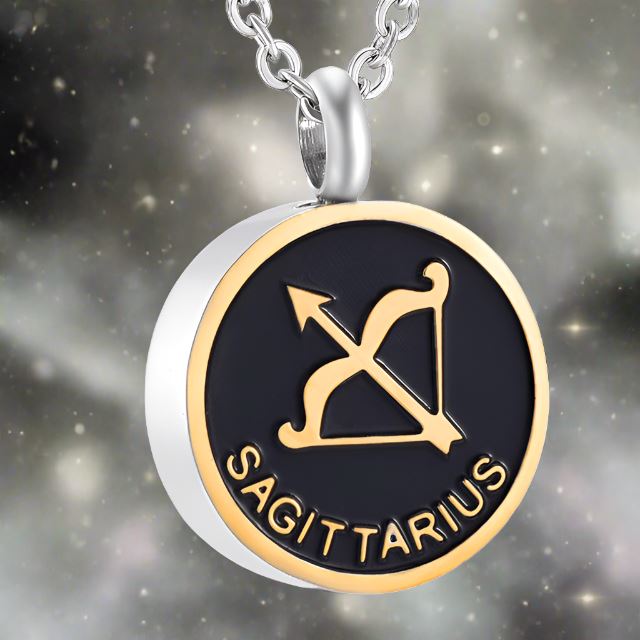Astrology Sign Cremation Urn Necklace Cherished Emblems Sagittarius Black 