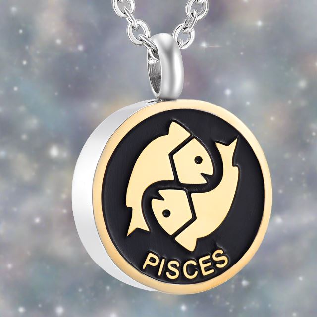 Astrology Sign Cremation Urn Necklace Cherished Emblems Pisces Black 