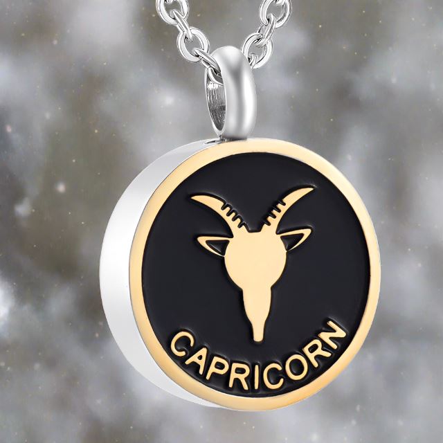 Astrology Sign Cremation Urn Necklace Cherished Emblems Capricorn Black 