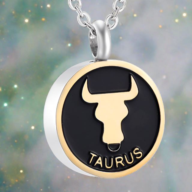 Astrology Sign Cremation Urn Necklace Cherished Emblems Taurus Black 