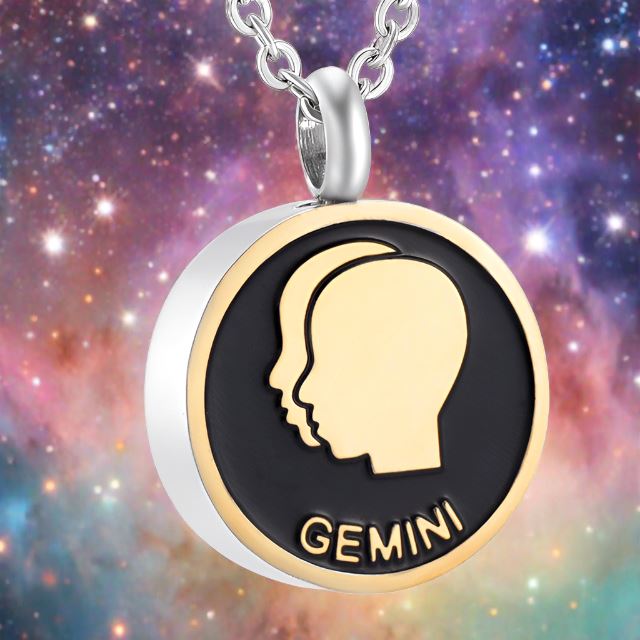 Astrology Sign Cremation Urn Necklace Cherished Emblems Gemini Black 