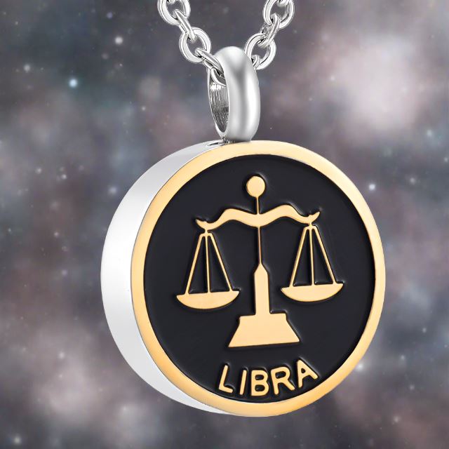 Astrology Sign Cremation Urn Necklace Cherished Emblems Libra Black 