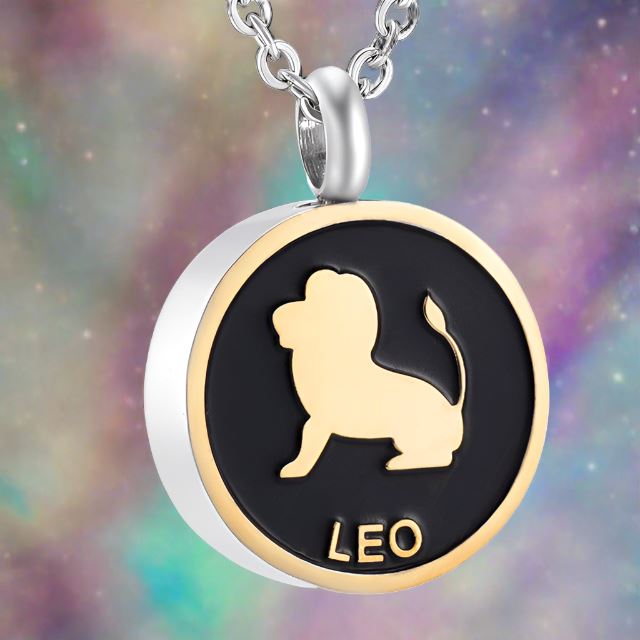Astrology Sign Cremation Urn Necklace Cherished Emblems Leo Black 