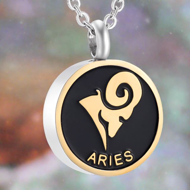 Astrology Sign Cremation Urn Necklace Cherished Emblems Aries Black 