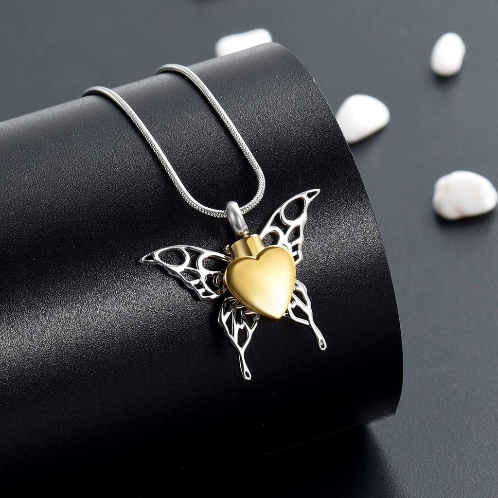 Butterfly Cremation Necklace With Heart Cherished Emblems 
