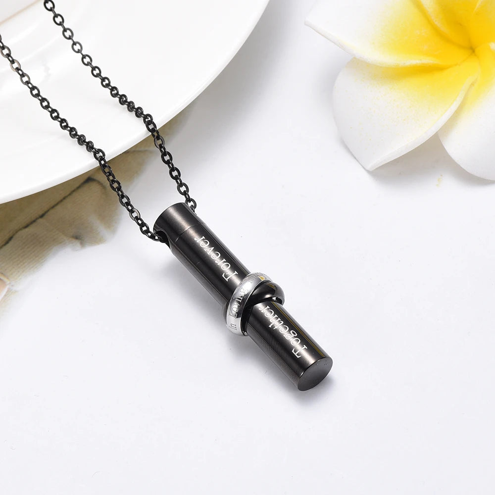 Cylinder Cremation Urn Necklace With Infinity Band Engraved "Together Forever In Loving Memory" Cremation Necklace Cherished Emblems 
