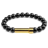 Black Agate natural stone cremation bracelet with gold ash chamber