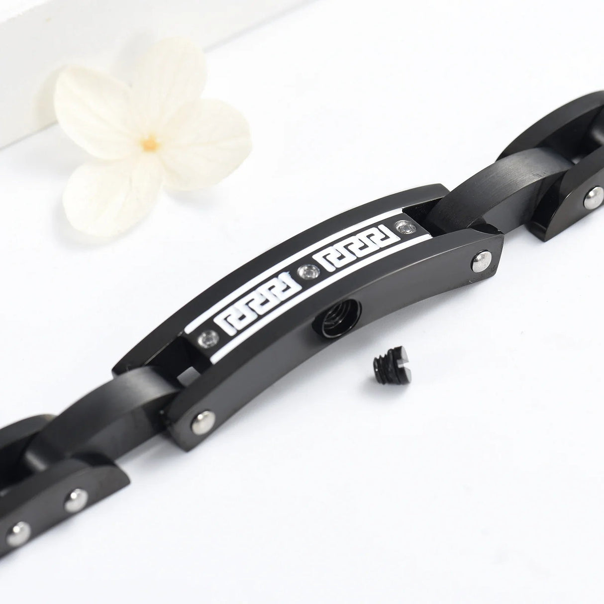 Black chain link cremation bracelet, stainless steel