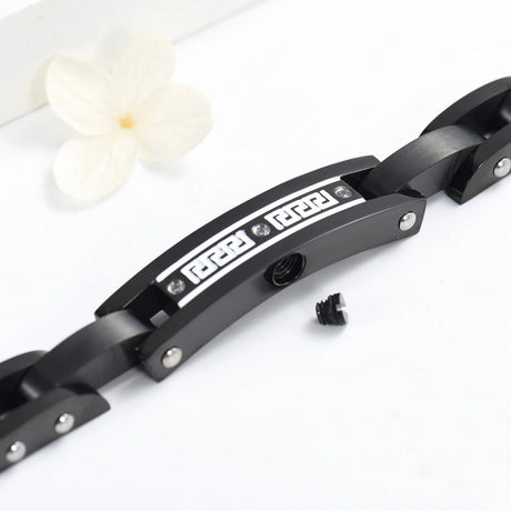 Black chain link cremation bracelet, stainless steel