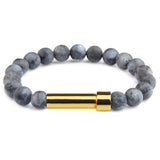 Black Flashstone natural stone cremation bracelet with gold ash chamber