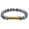 Black Flashstone natural stone cremation bracelet with gold ash chamber