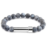 Black Flashstone natural stone cremation bracelet with silver ash chamber