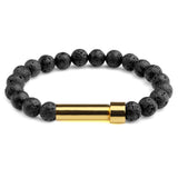 Black Lava natural stone cremation bracelet with gold ash chamber