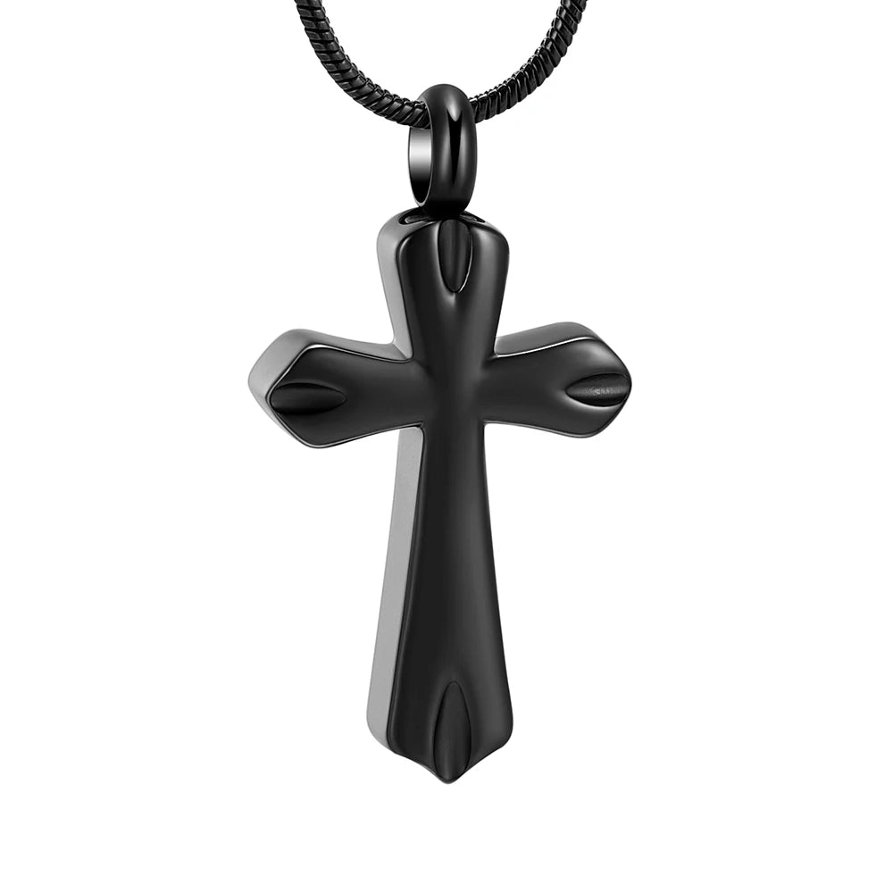 Silver Cross Cremation Urn Necklace Cremation Necklace Cherished Emblems Black 