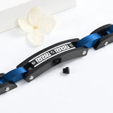 Blue chain link cremation bracelet, stainless steel