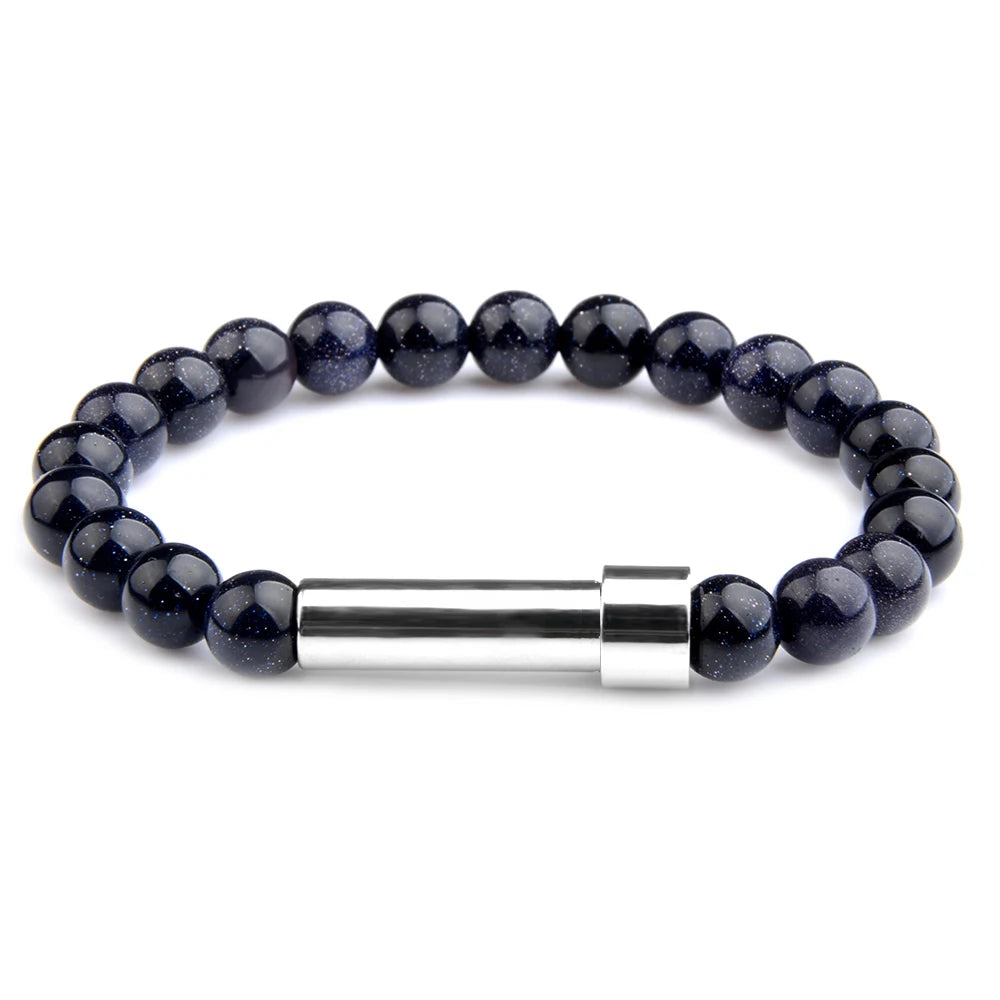 Blue Sandstone natural stone cremation bracelet with silver ash chamber