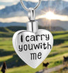"I Carry You With Me" Heart Cremation Necklace Cremation Necklace Cherished Emblems Silver 
