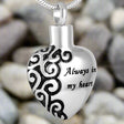 "Always In My Heart" Silver Heart Cremation Necklace Cremation Necklace Cherished Emblems 