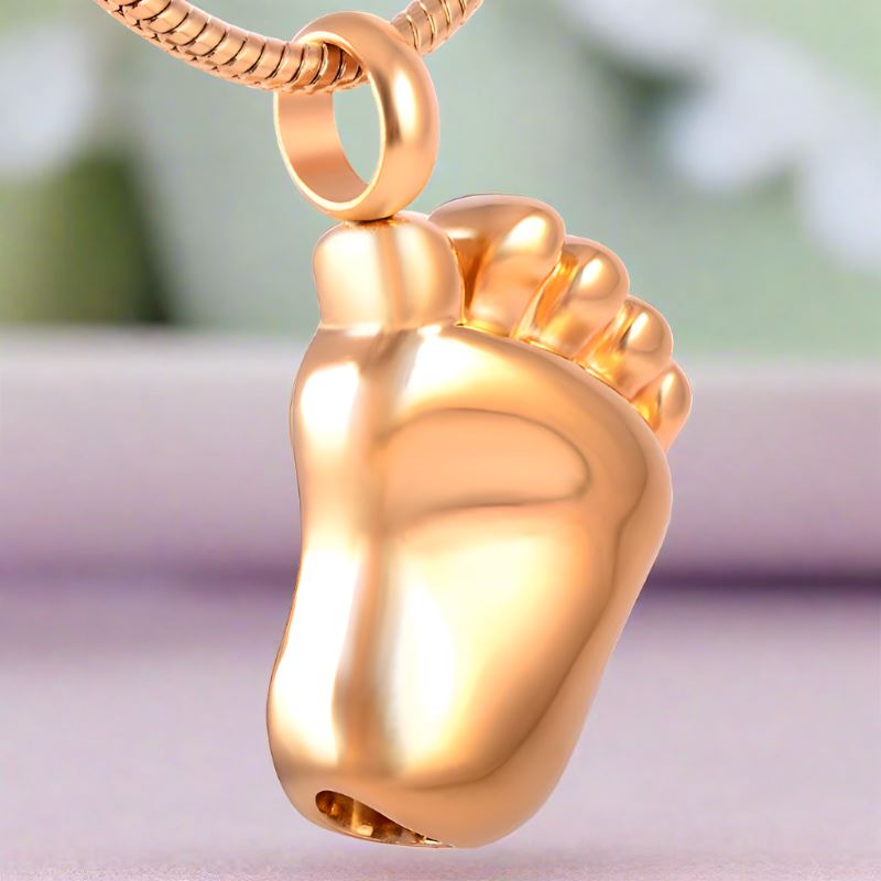 Baby Foot Cremation Urn Necklace Cremation Necklace Cherished Emblems Gold 